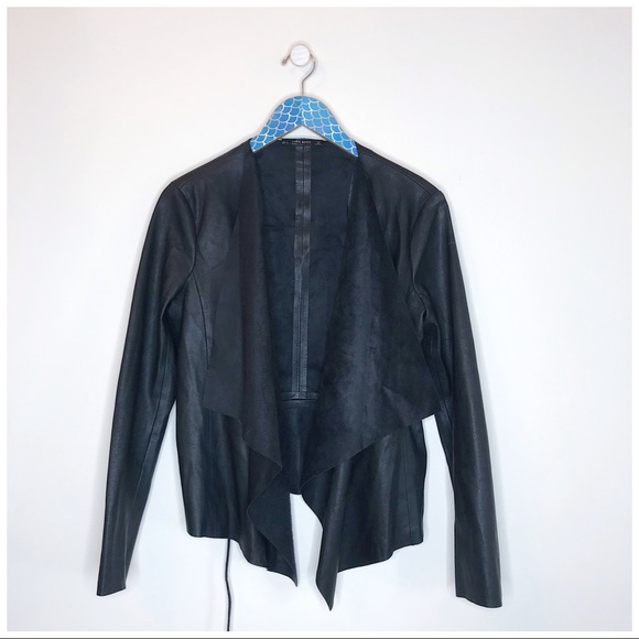 Zara Jackets & Blazers - Zara Faux Leather Draped Open Front Jacket